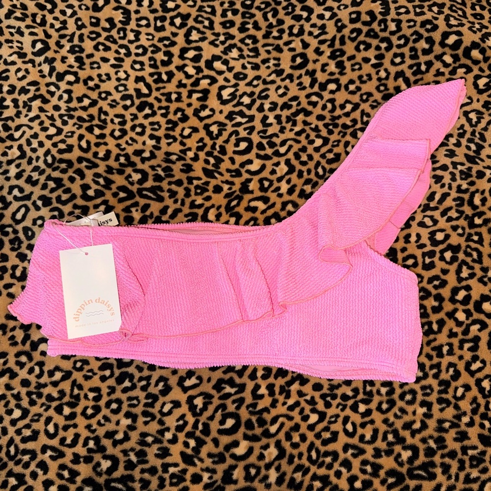 Pink Ruffled One-Shoulder Bikini Top - Picture 3 of 5